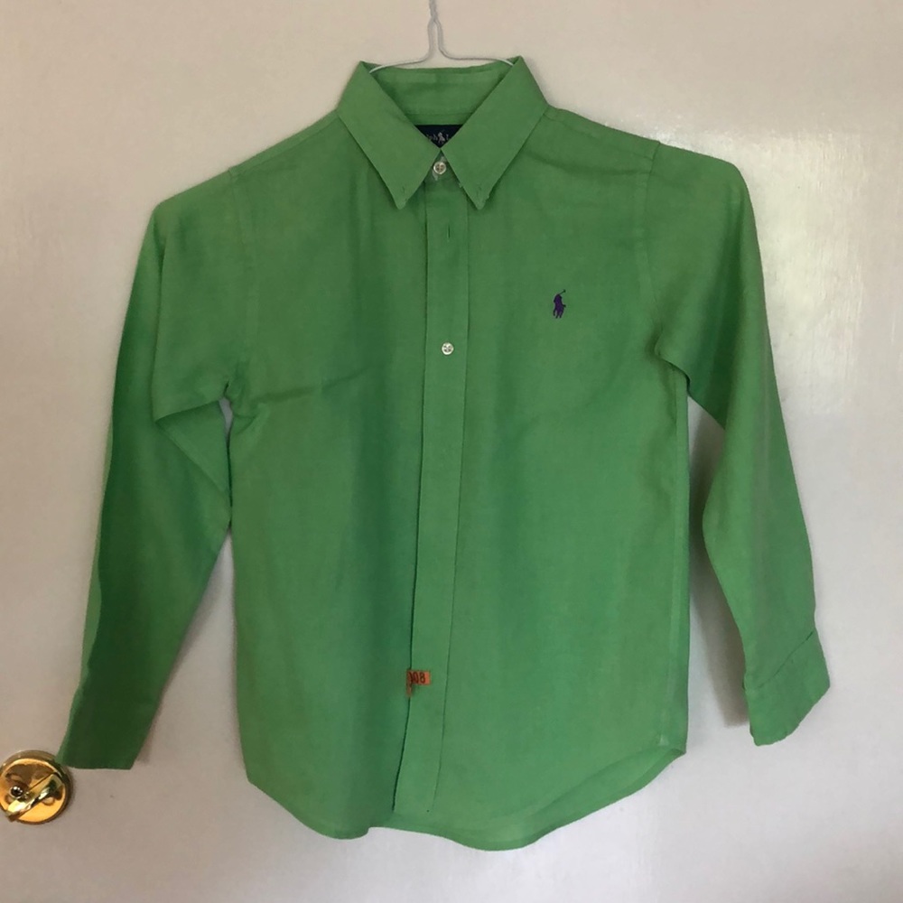 Boys green linen dress shirt